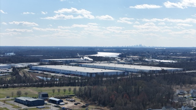 Aerial drone view of massive warehouse development in Florence Township